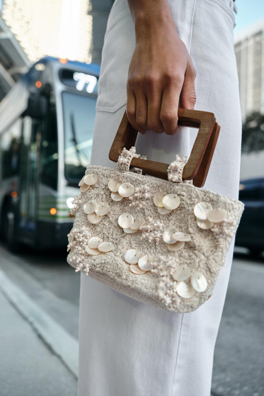 Embroidered mini shell handbag
