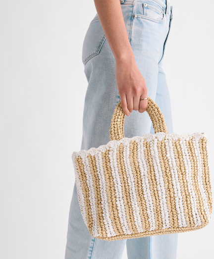 Striped Woven Straw Tote Bag
