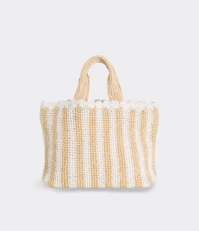 Striped Woven Straw Tote Bag