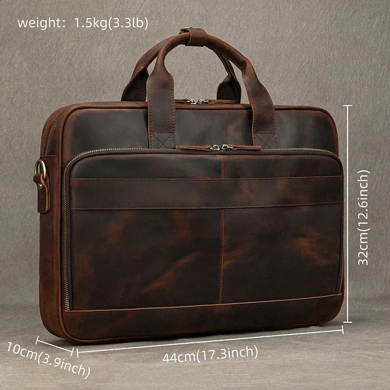 A leather briefcase suitable for business professionals such as doctors and lawyers