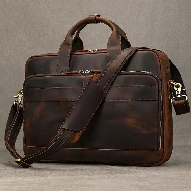 A leather briefcase suitable for business professionals such as doctors and lawyers