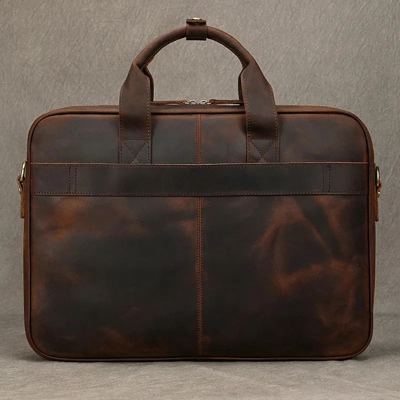 A leather briefcase suitable for business professionals such as doctors and lawyers