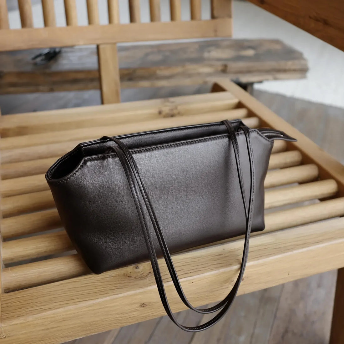 Minimalist Soft Lambskin Small Zip Shoulder Tote Bag