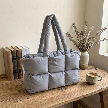 Grid Quilted Lightweight Puffy Large Shoulder Tote Bag