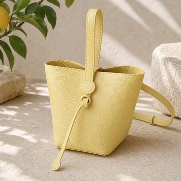 Textured Leather Convertible Mini Bucket Handbag