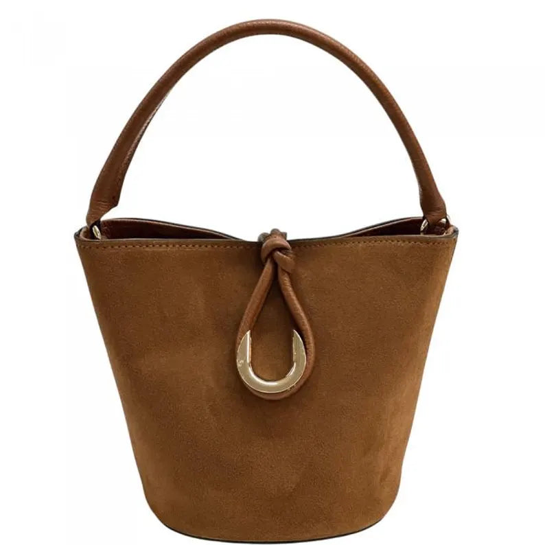 Suede Knotted Hardware Mini Bucket Handbag With Detachable Strap