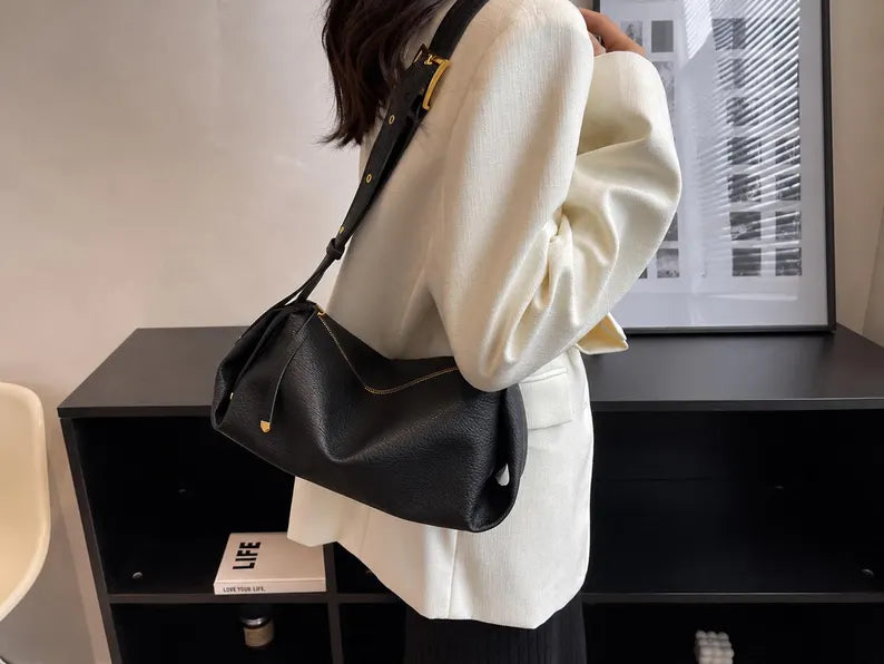 Pebbled Leather Adjustable Strap Slouchy Hobo Crossbody Bag