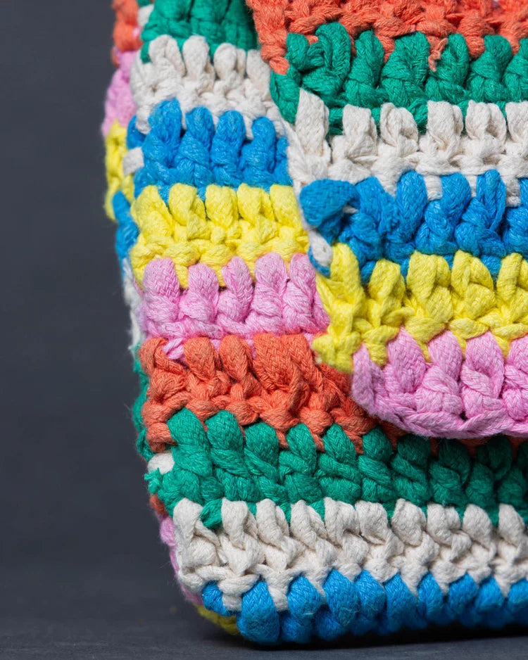Abstract-style colorful crochet shoulder bag