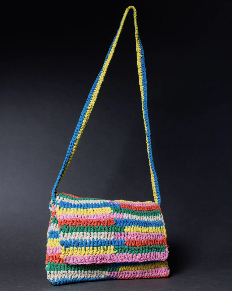 Abstract-style colorful crochet shoulder bag